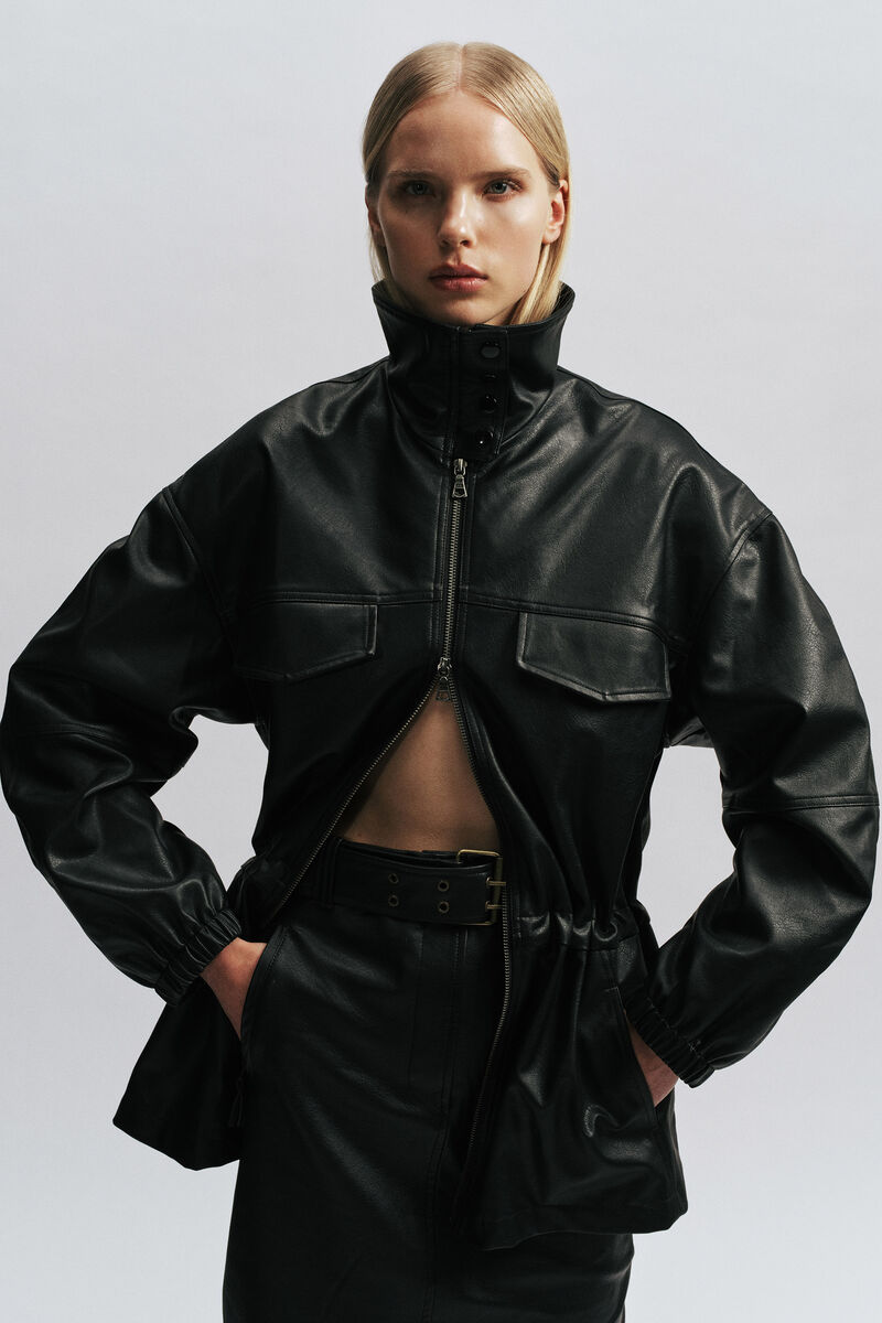 ANJA VEGAN LEATHER JACKET in colour Black