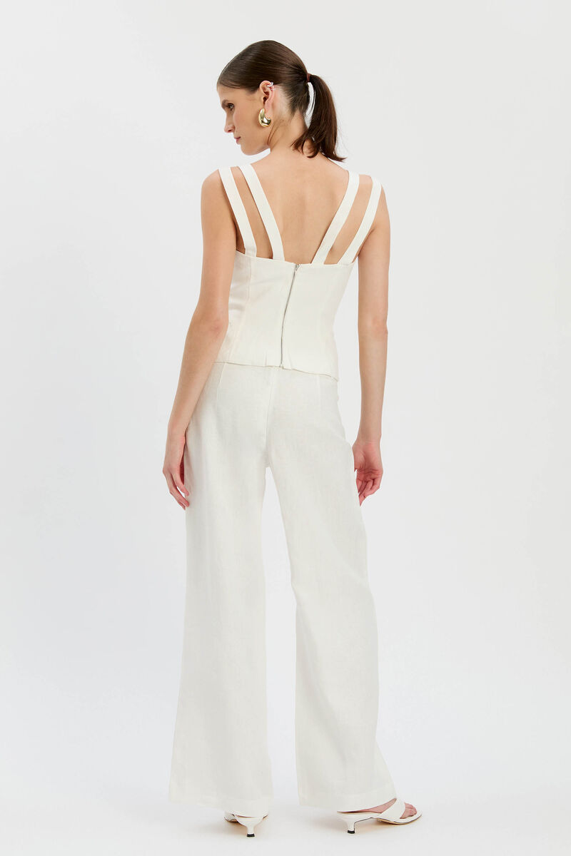 SERAFINA LINEN MID RISE PANT in colour Ivory