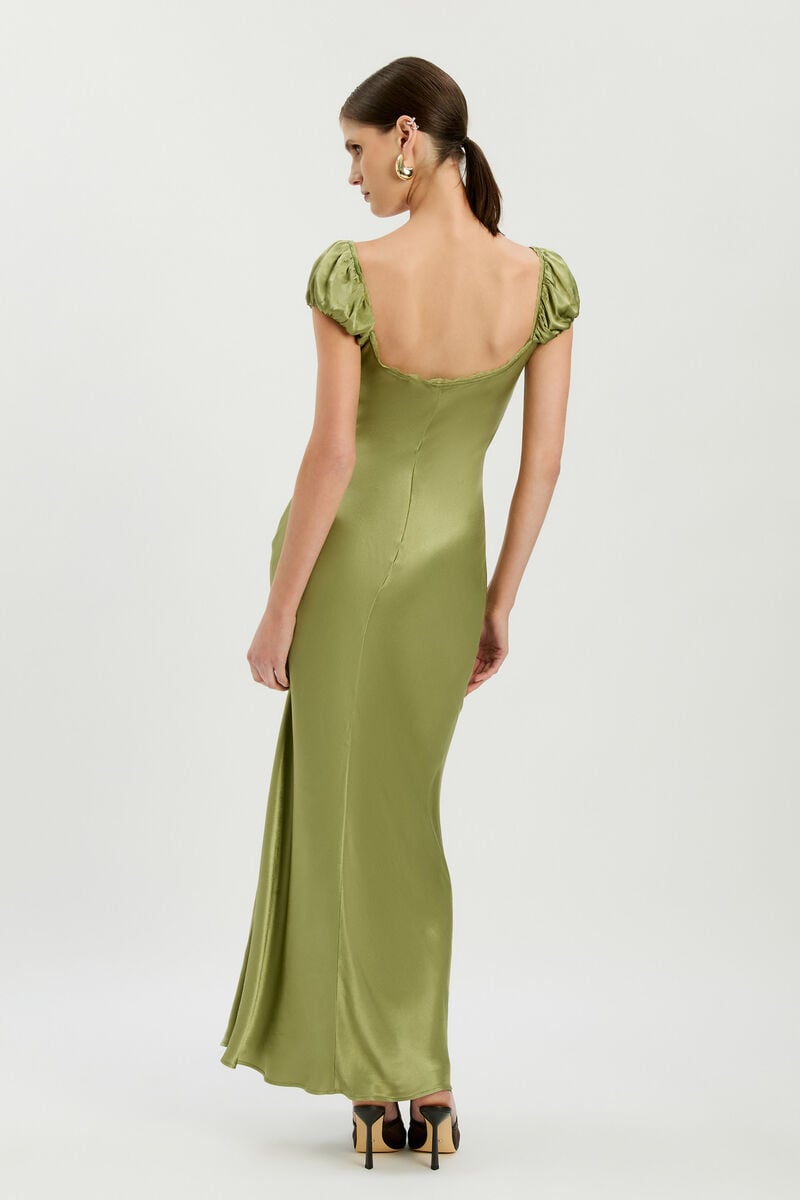 STASIA SATIN MAXI SLIP DRESS in colour Khaki