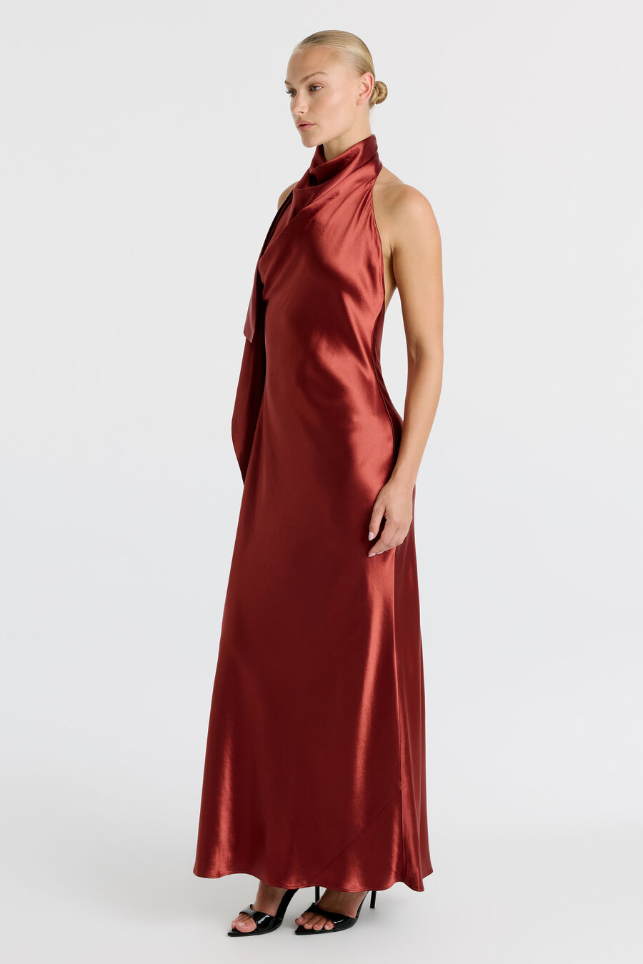 SIERRA DRAPE FRONT MAXI DRESS in colour Rust