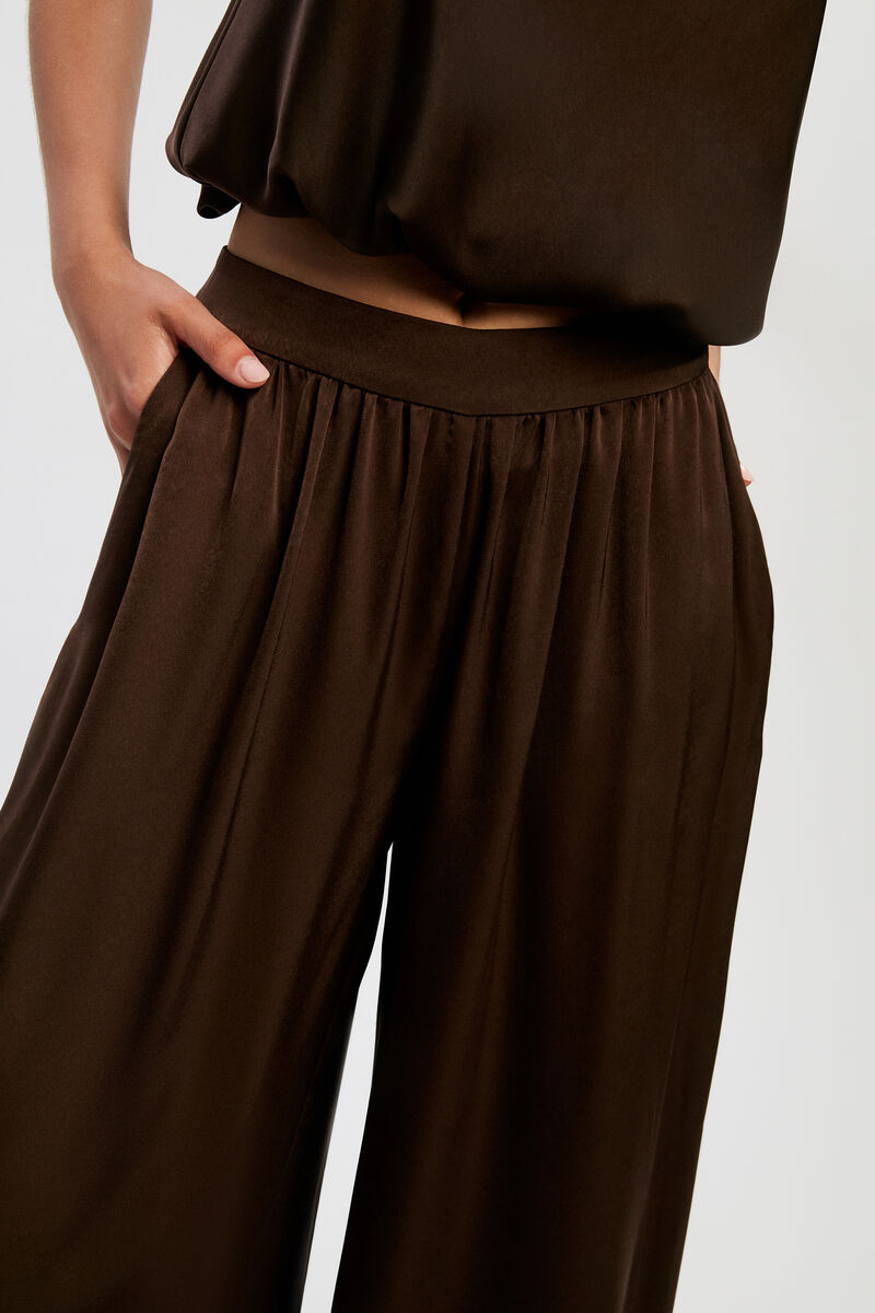 NIKOLA SATIN BALLOON PANT in colour Dark Chocolate