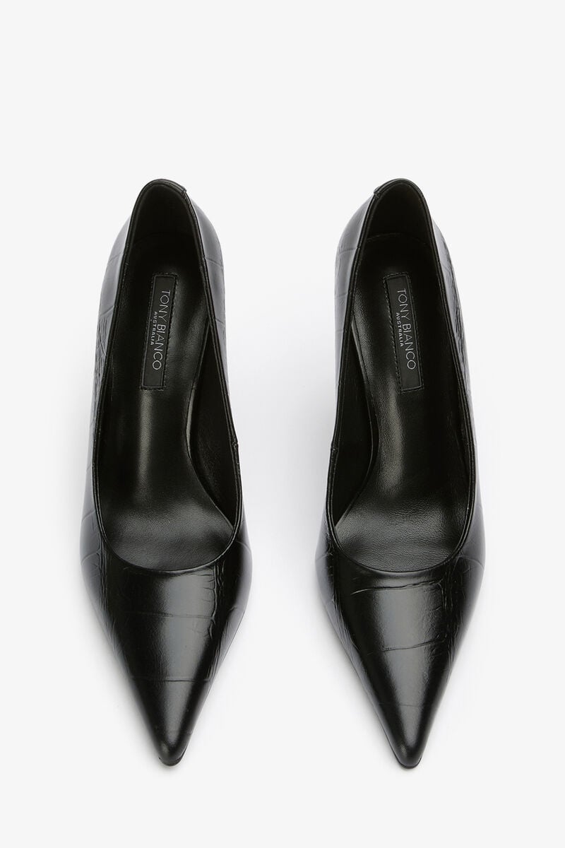 NIKI BLACK CROC HEELS in colour BLACK