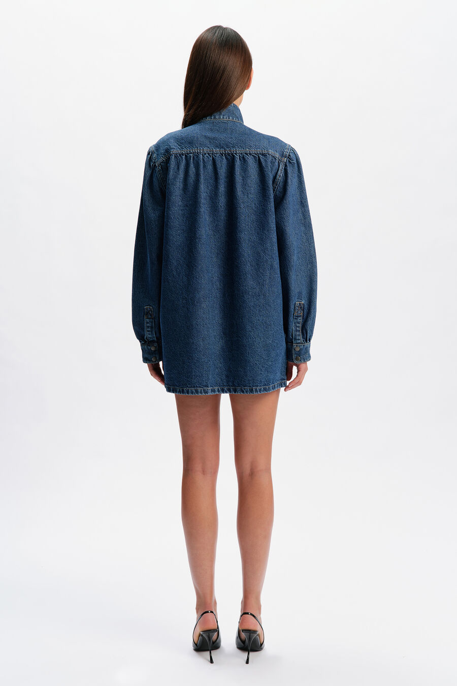 030 DENIM OVERSIZED MINI DRESS in colour DARK BLUE