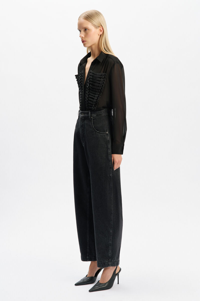 EVITA TRIM DETAIL SHEER SHIRT in colour Black
