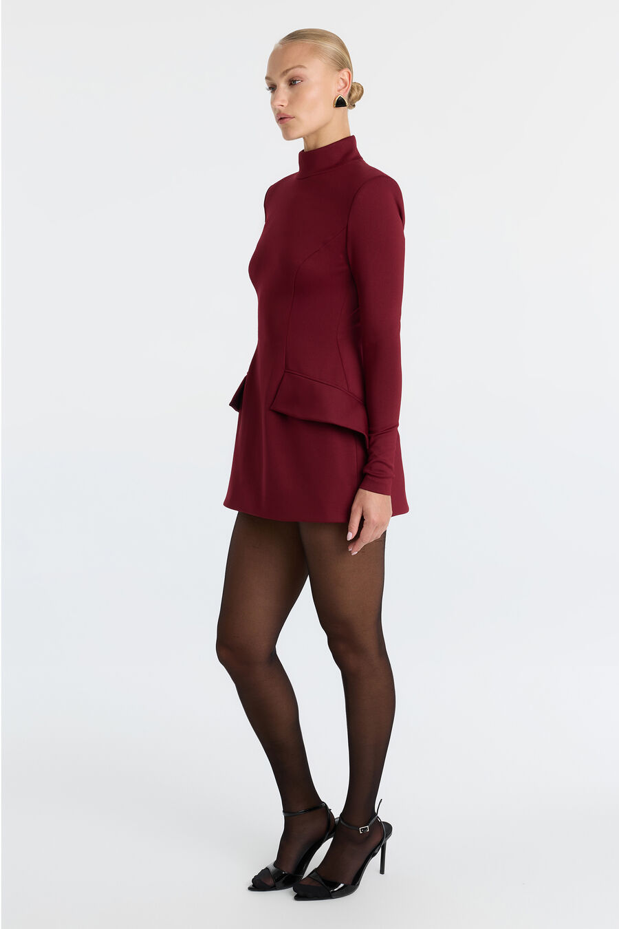 LIZET LONG SLEEVE MINI DRESS in colour Burgundy
