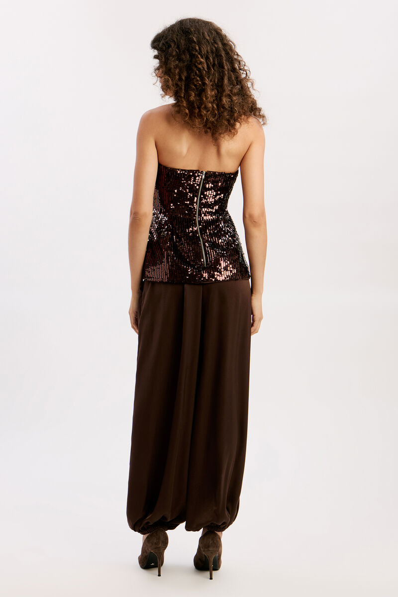 HELENIA SEQUIN STRAPLESS TOP in colour Chocolate