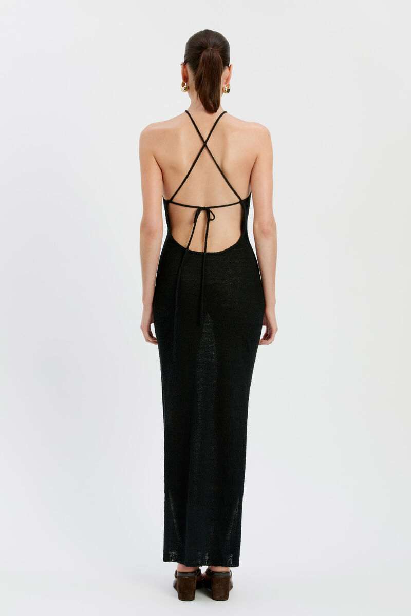 LARISSA HALTER KNIT DRESS in colour Black