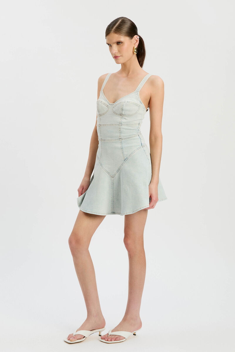 REYNA DENIM MINI DRESS in colour Light Denim