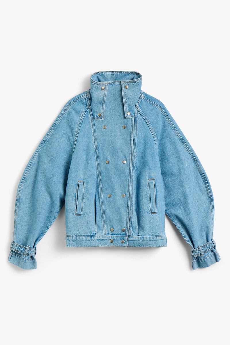 030 DENIM FUNNEL NECK JACKET in colour Mid Blue
