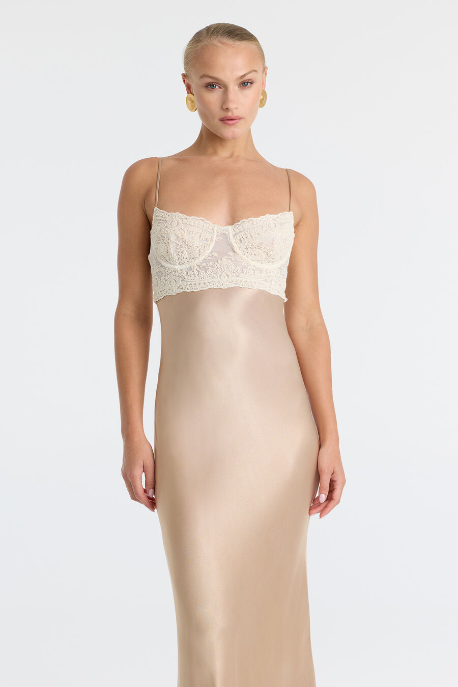 Tzariana Satin Lace Midi Dress