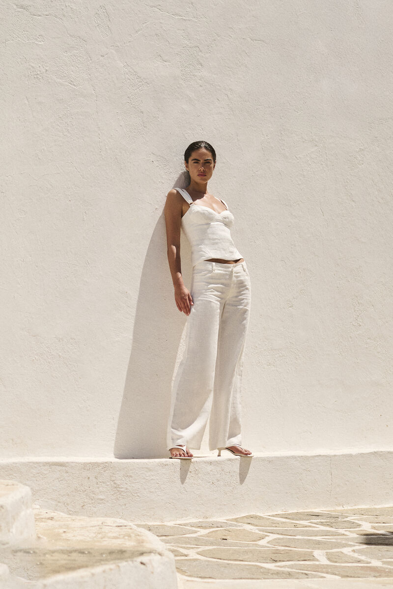 SERAFINA LINEN MID RISE PANT in colour Ivory