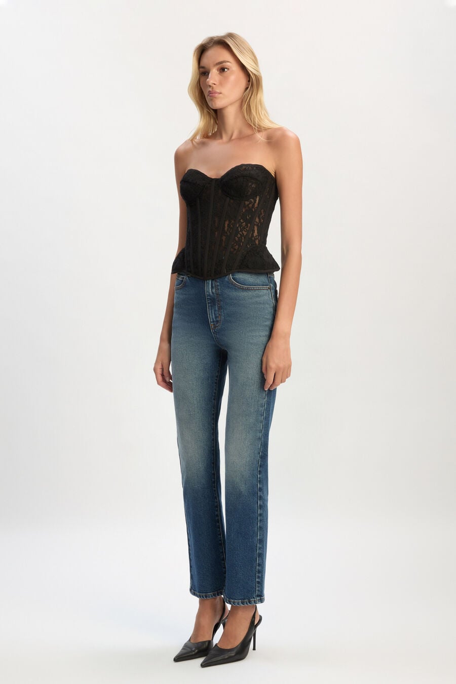 CRISTO STRAPLESS LACE BUSTIER in colour BLACK