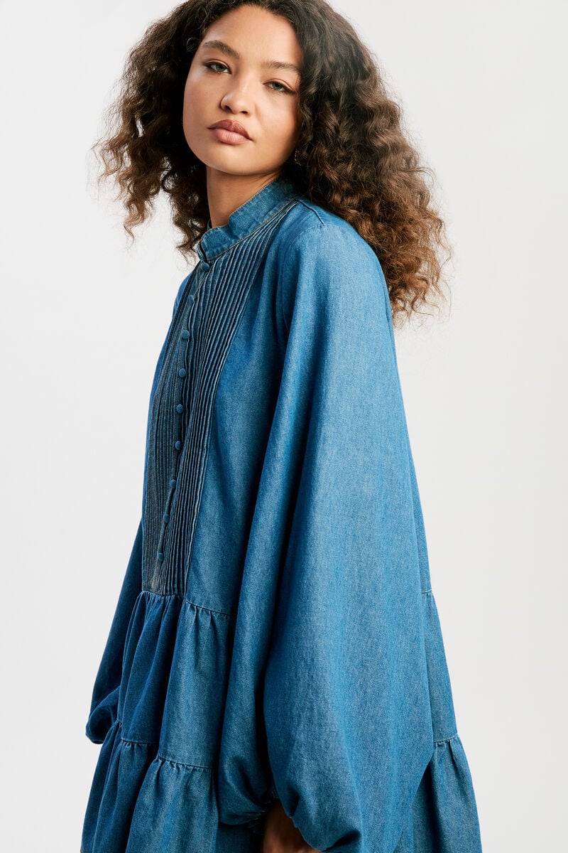 ANTONIA CHAMBRAY MINI DRESS in colour Vintage Blue