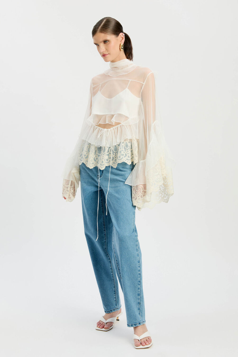 Anyssa Lace Edge Ruffle Blouse