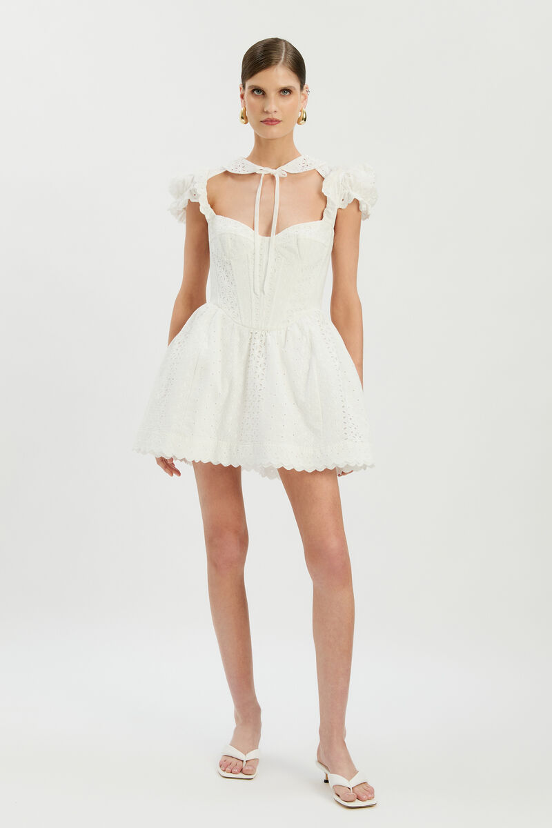 ALLINGTON BRODERIE MINI DRESS in colour Orchid White