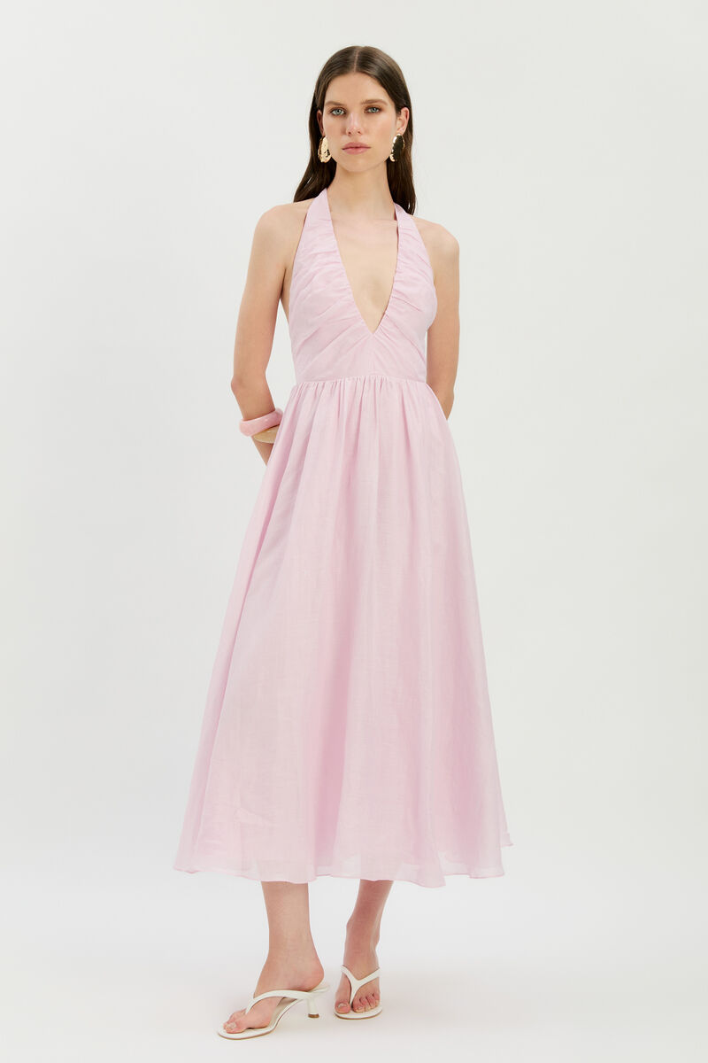DOROTA HALTER NECK MIDI DRESS in colour Bliss Pink