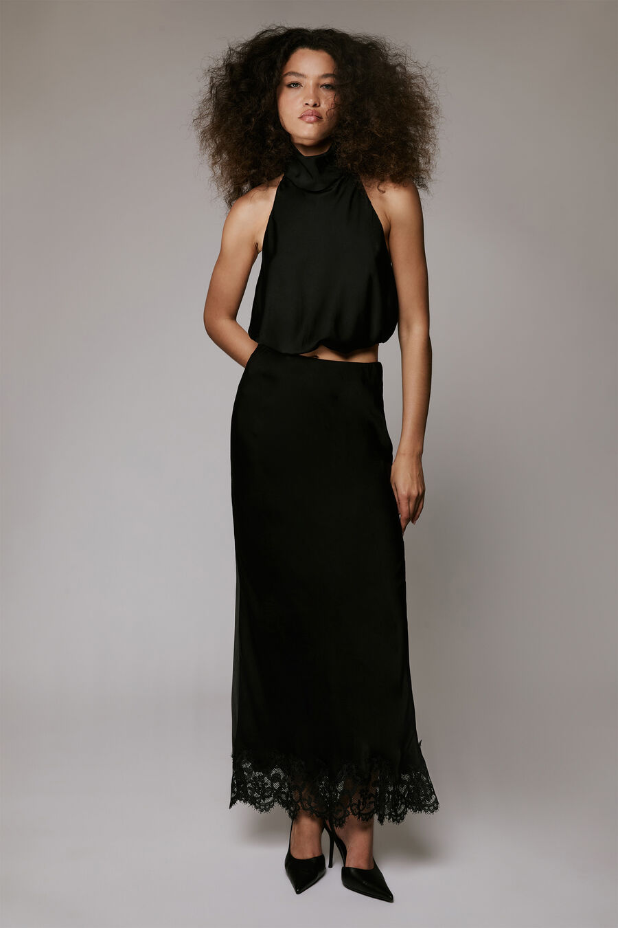 Elisan Lace Satin Midi Skirt