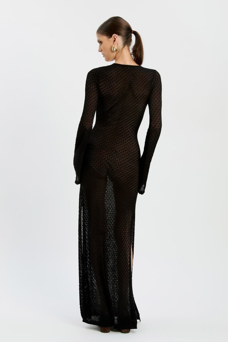 BRYN CROCHET MAXI DRESS in colour Black