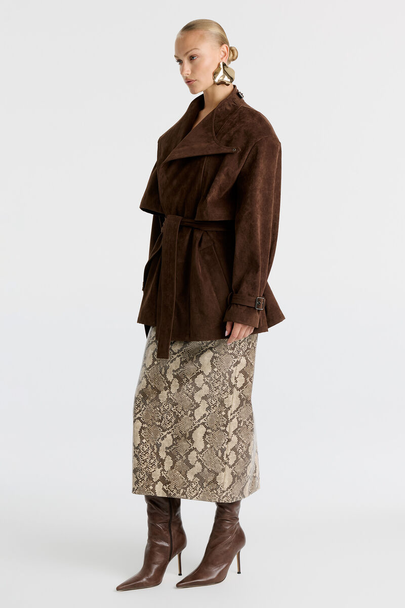 VERONICA VEGAN SUEDE JACKET in colour Dark Chocolate