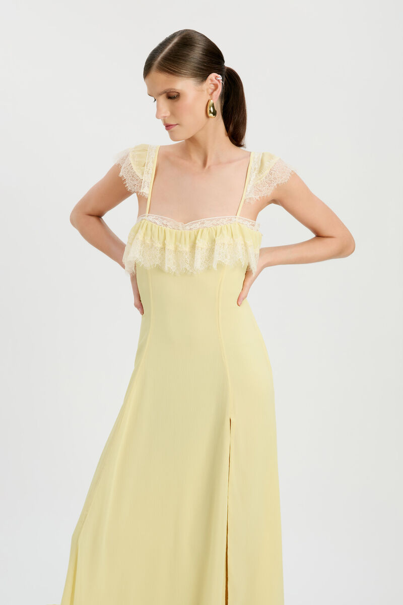 ARLIA LACE TRIM MAXI DRESS in colour Canary Yellow