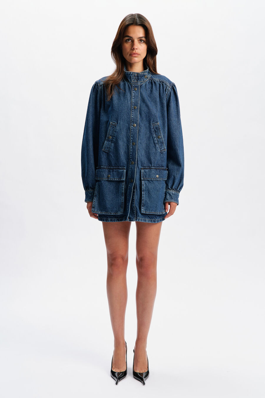 030 DENIM OVERSIZED MINI DRESS in colour DARK BLUE