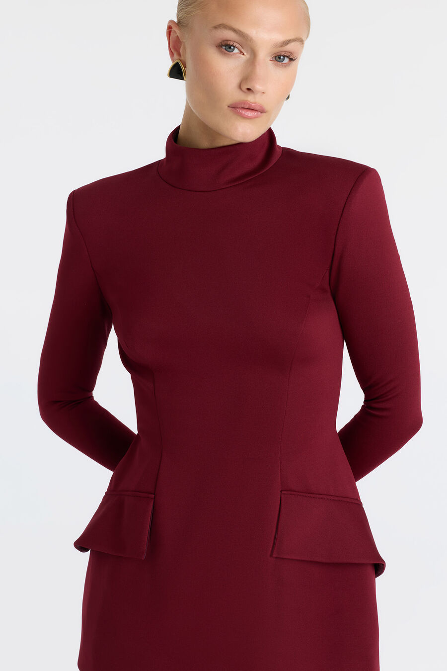 LIZET LONG SLEEVE MINI DRESS in colour Burgundy
