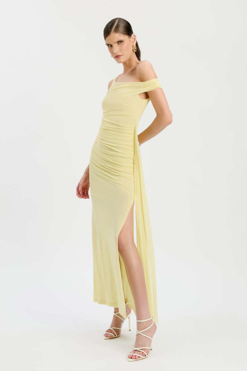 LAYANA ASYM MAXI DRESS in colour Canary Yellow