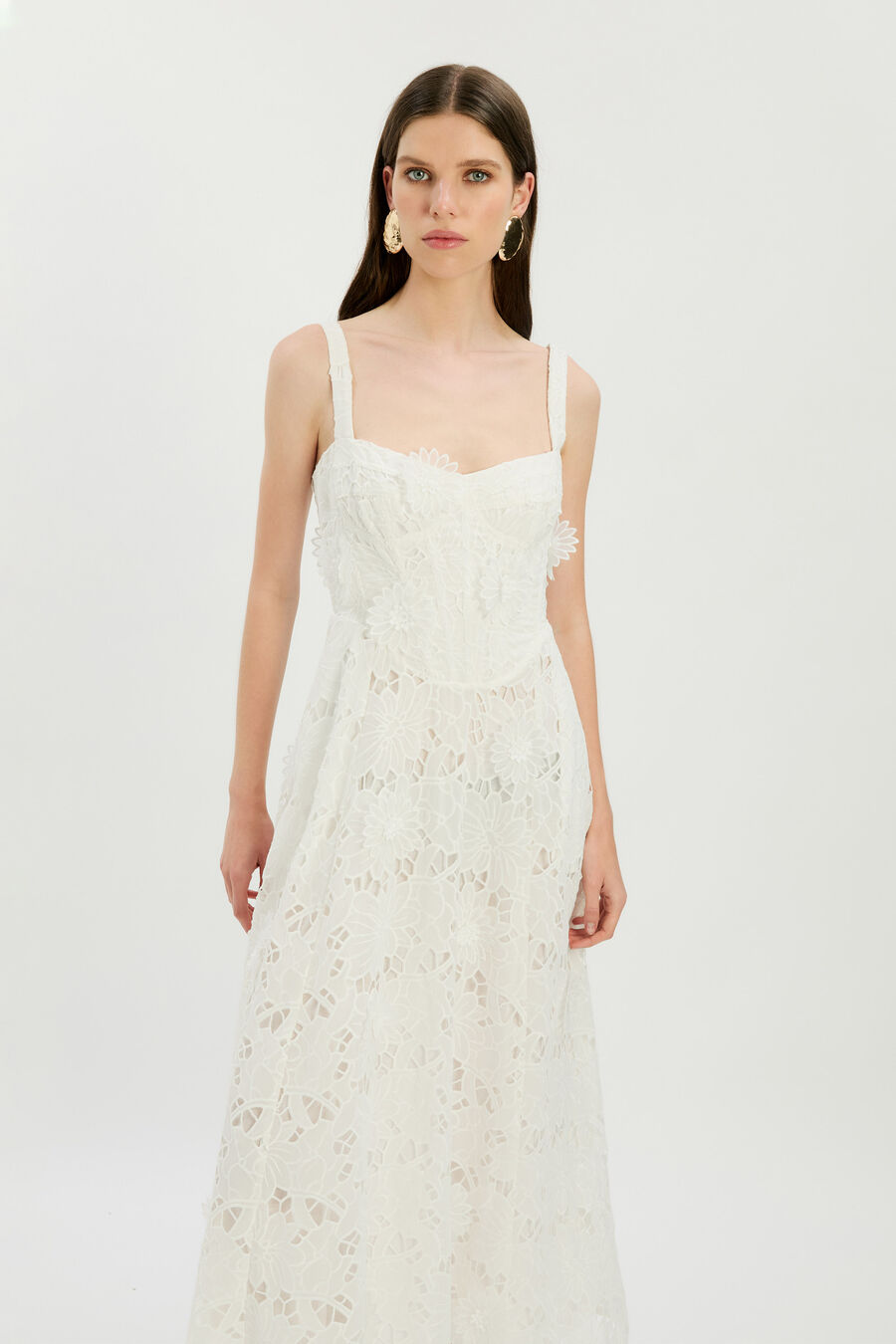 ADALINE BRODERIE MIDI DRESS in colour Orchid White