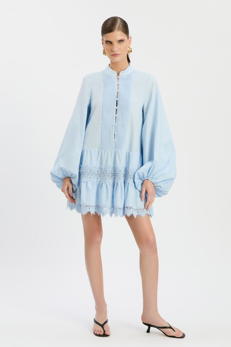 ANTONIA LACE TRIM MINI DRESS in colour SOFT BLUE
