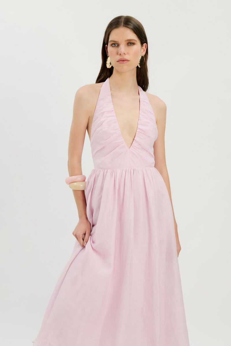 DOROTA HALTER NECK MIDI DRESS in colour Bliss Pink
