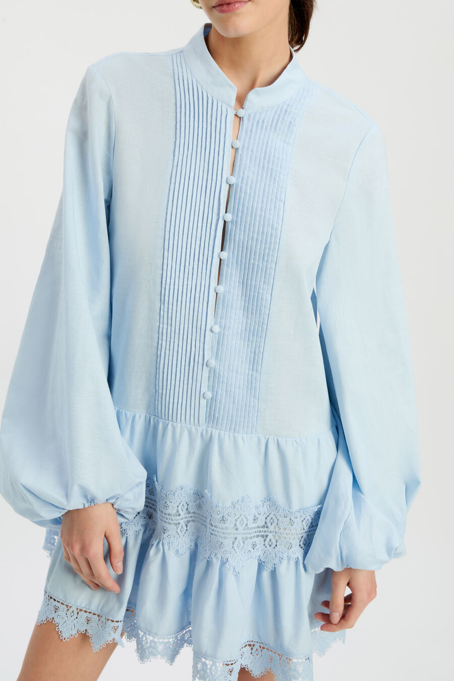 ANTONIA LACE TRIM MINI DRESS in colour SOFT BLUE