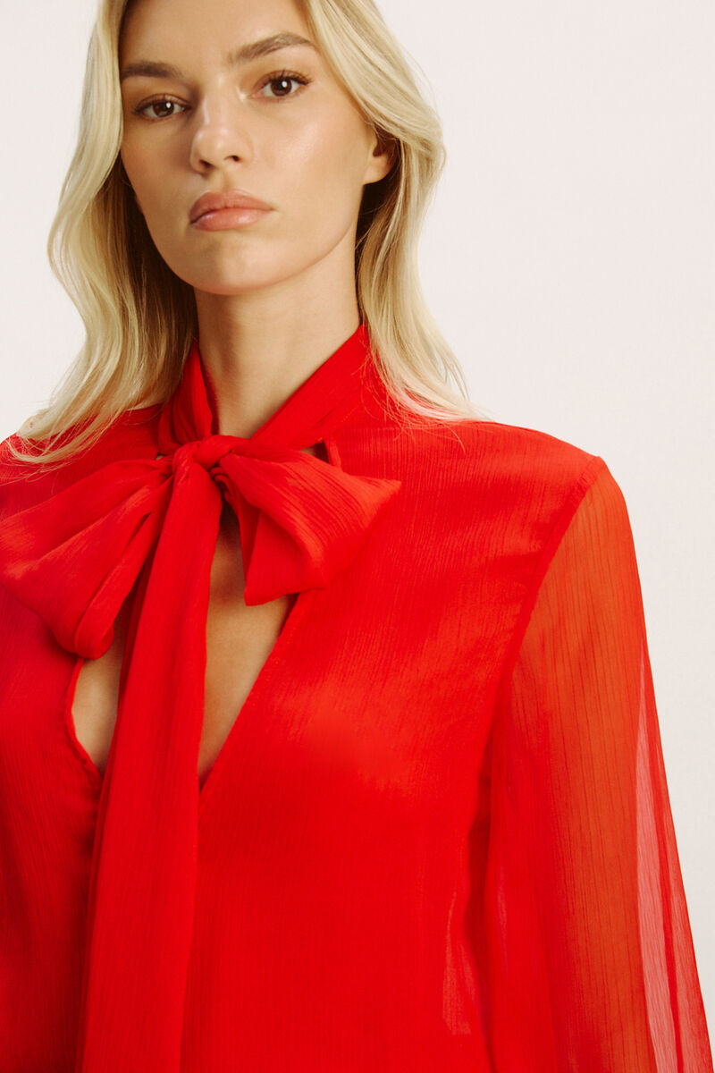 SOLACE TIE FRONT BLOUSE in colour DEEP RED