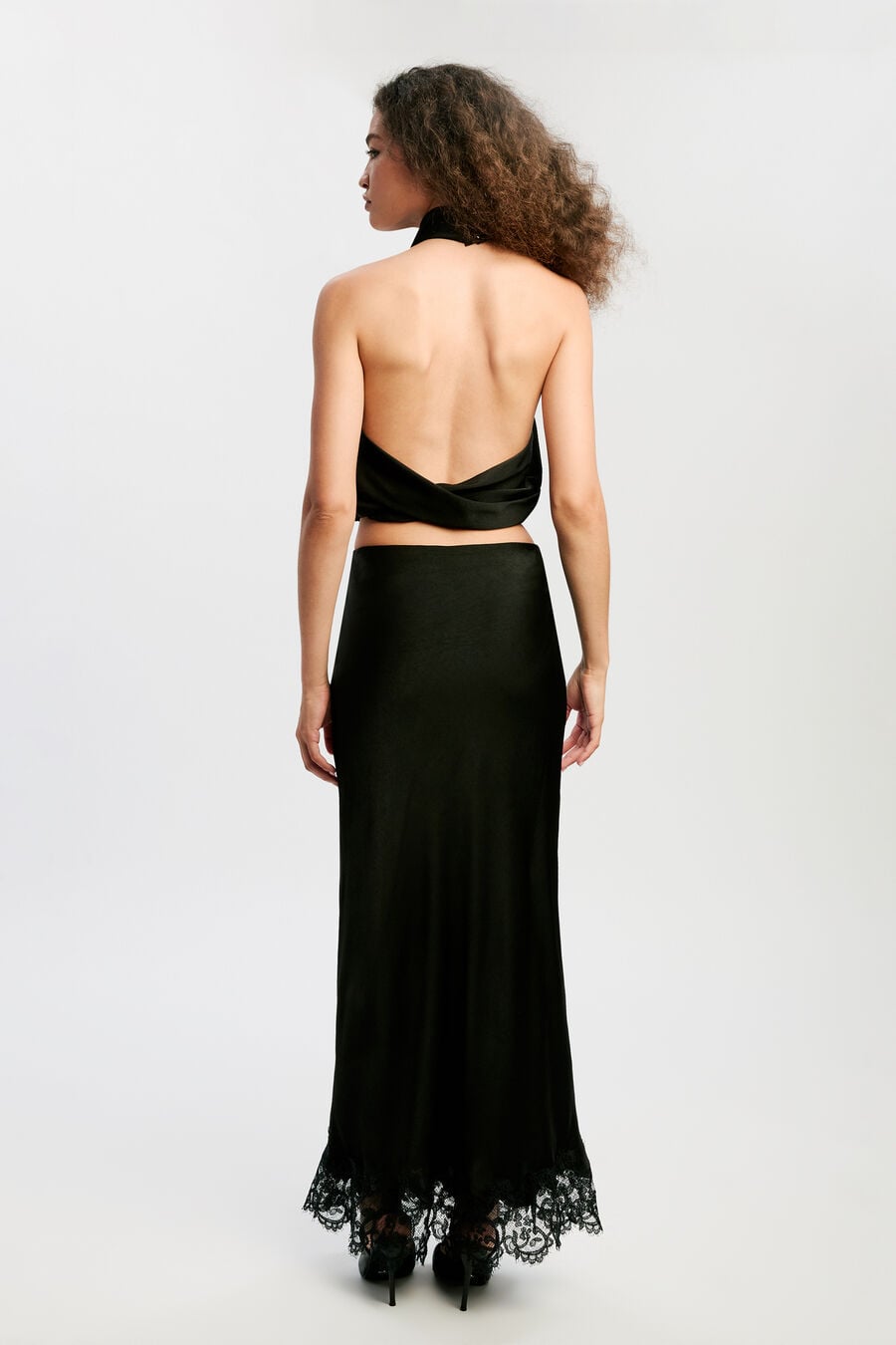 Elisan Lace Satin Midi Skirt