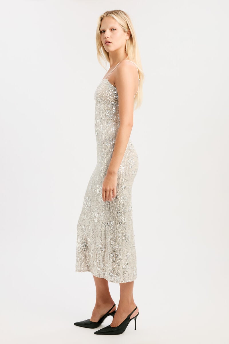 SINCLAIRE SEQUIN MAXI DRESS in colour Silver