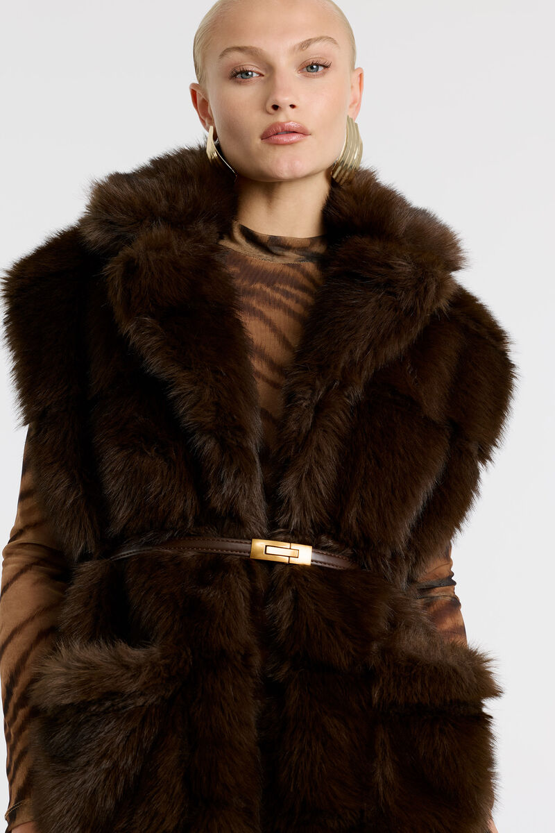 BRENTLEY FAUX FUR VEST in colour Dark Chocolate