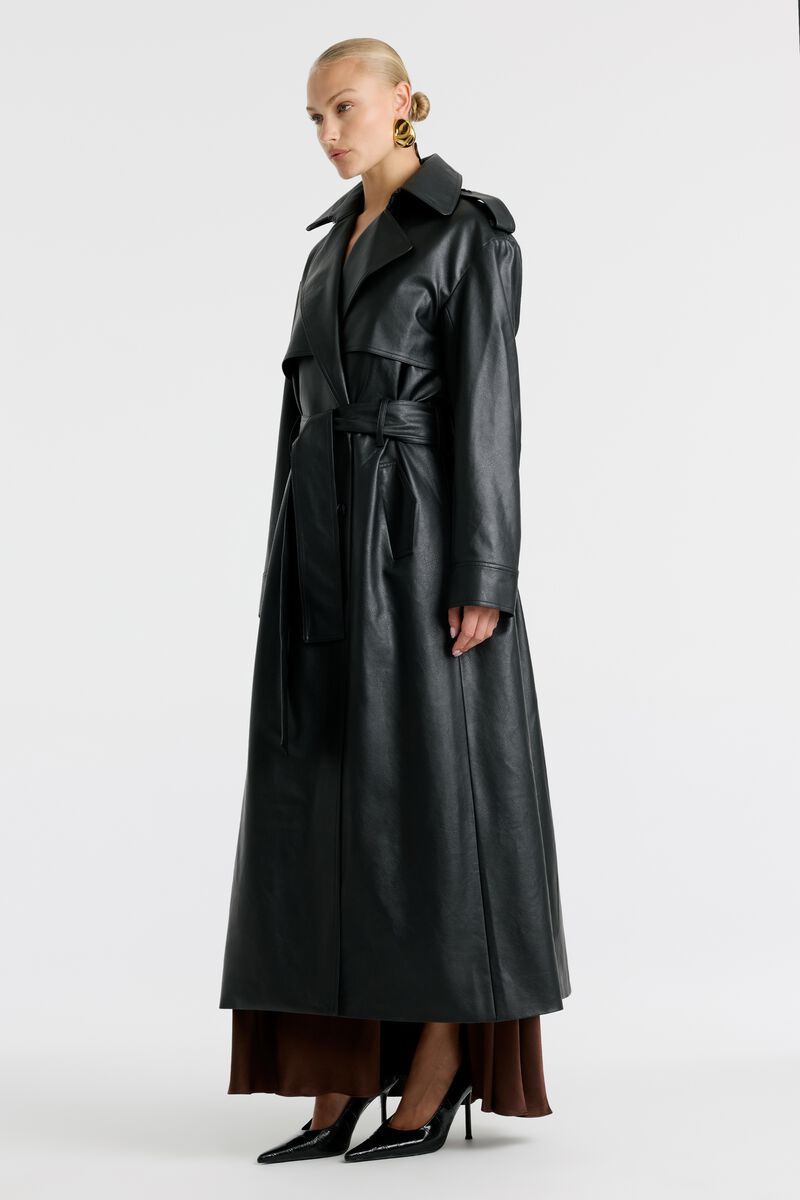 LUCA VEGAN LEATHER TRENCH in colour Black