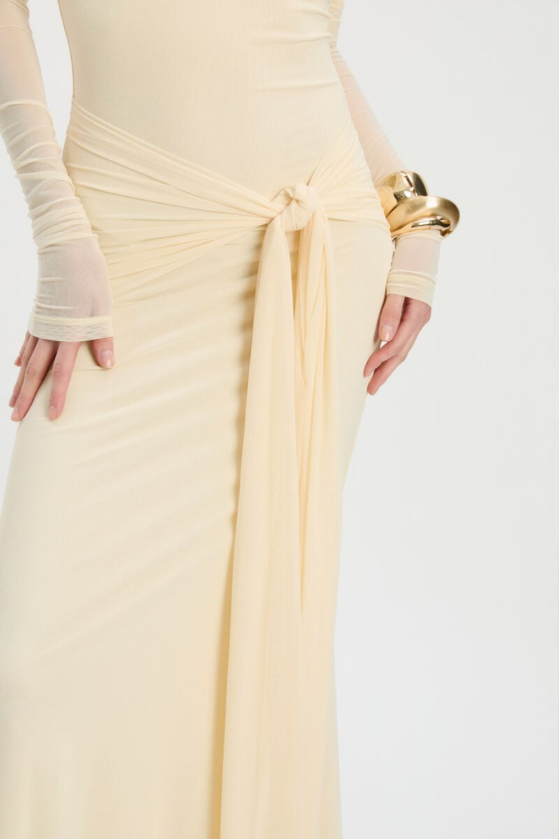 SELINA TIE FRONT MESH DRESS in colour Buttercup