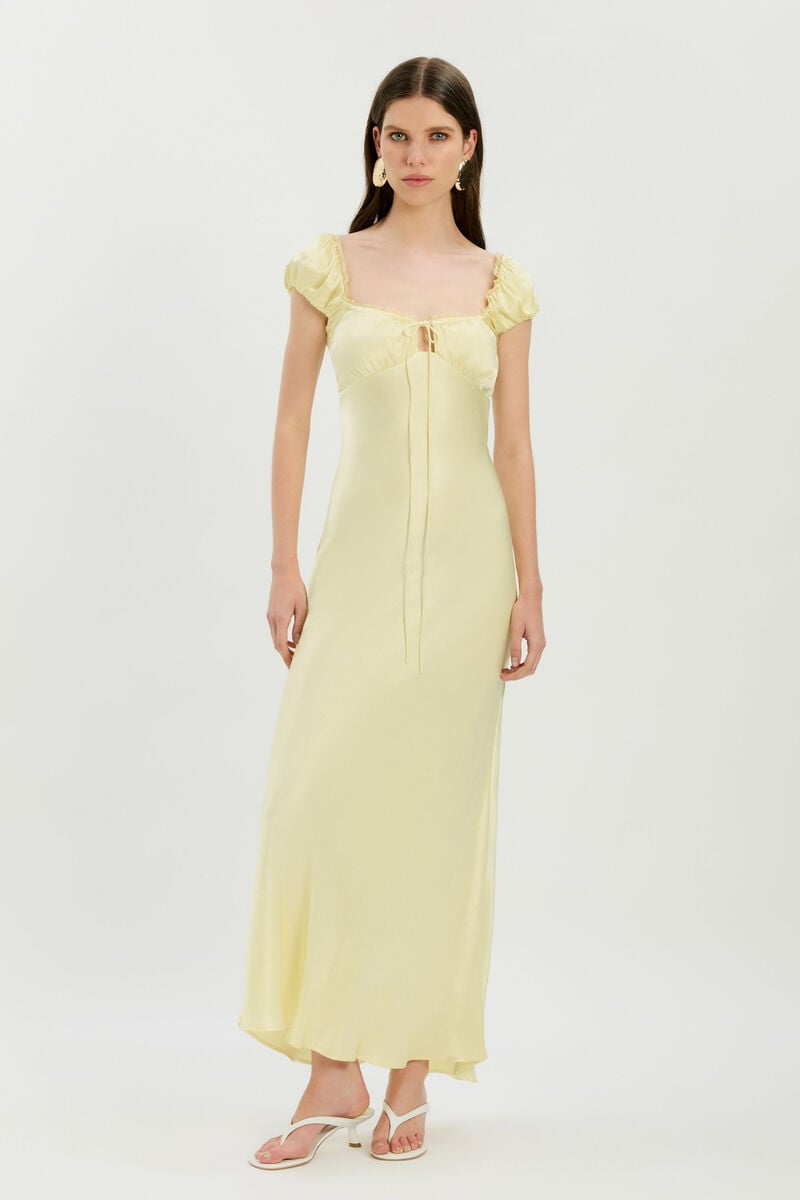 STASIA SATIN MAXI SLIP DRESS in colour Canary Yellow