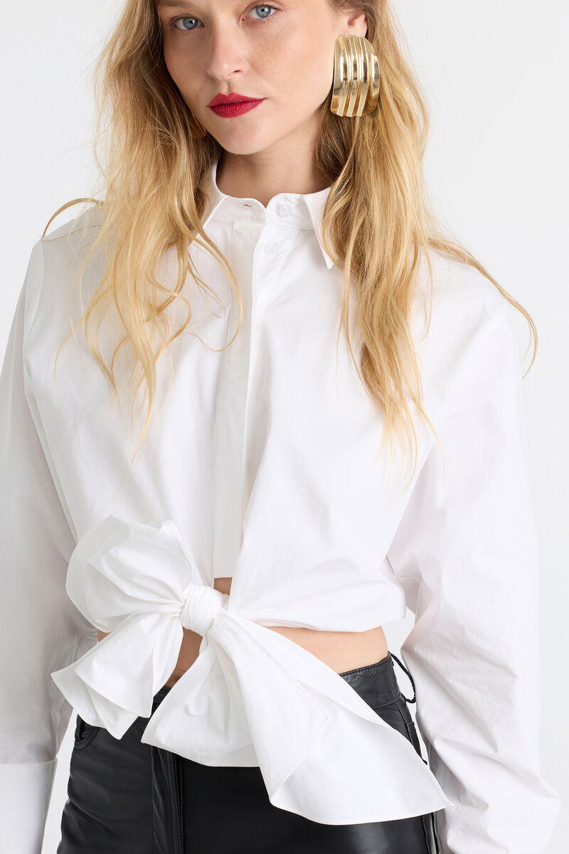 DEVON TIE FRONT COTTON SHIRT in colour Orchid White