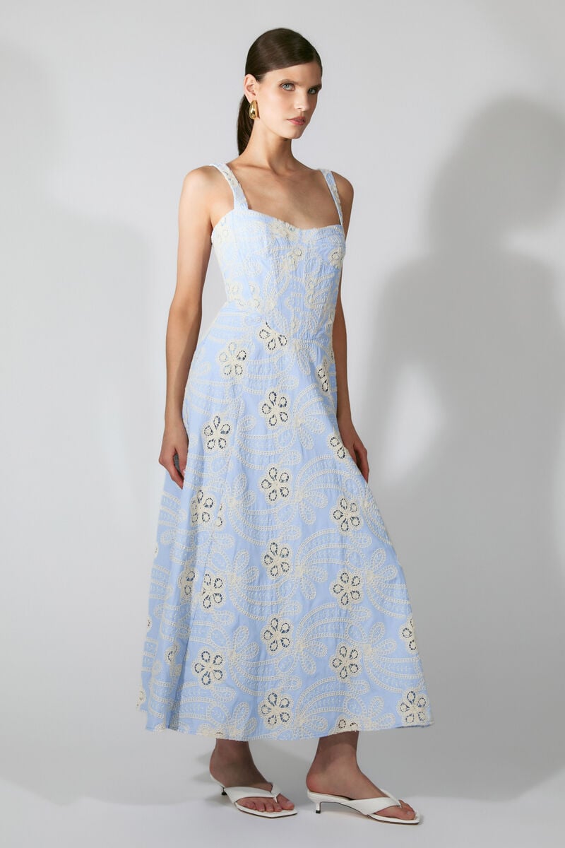 LILAH CORSET MIDI DRESS in colour Baby Blue Floral