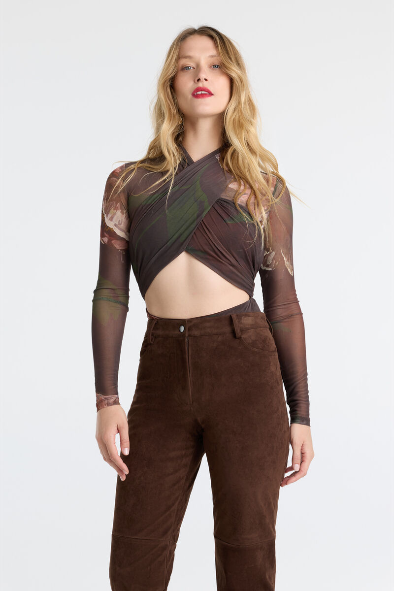 NIA VEGAN SUEDE PANT in colour Dark Chocolate