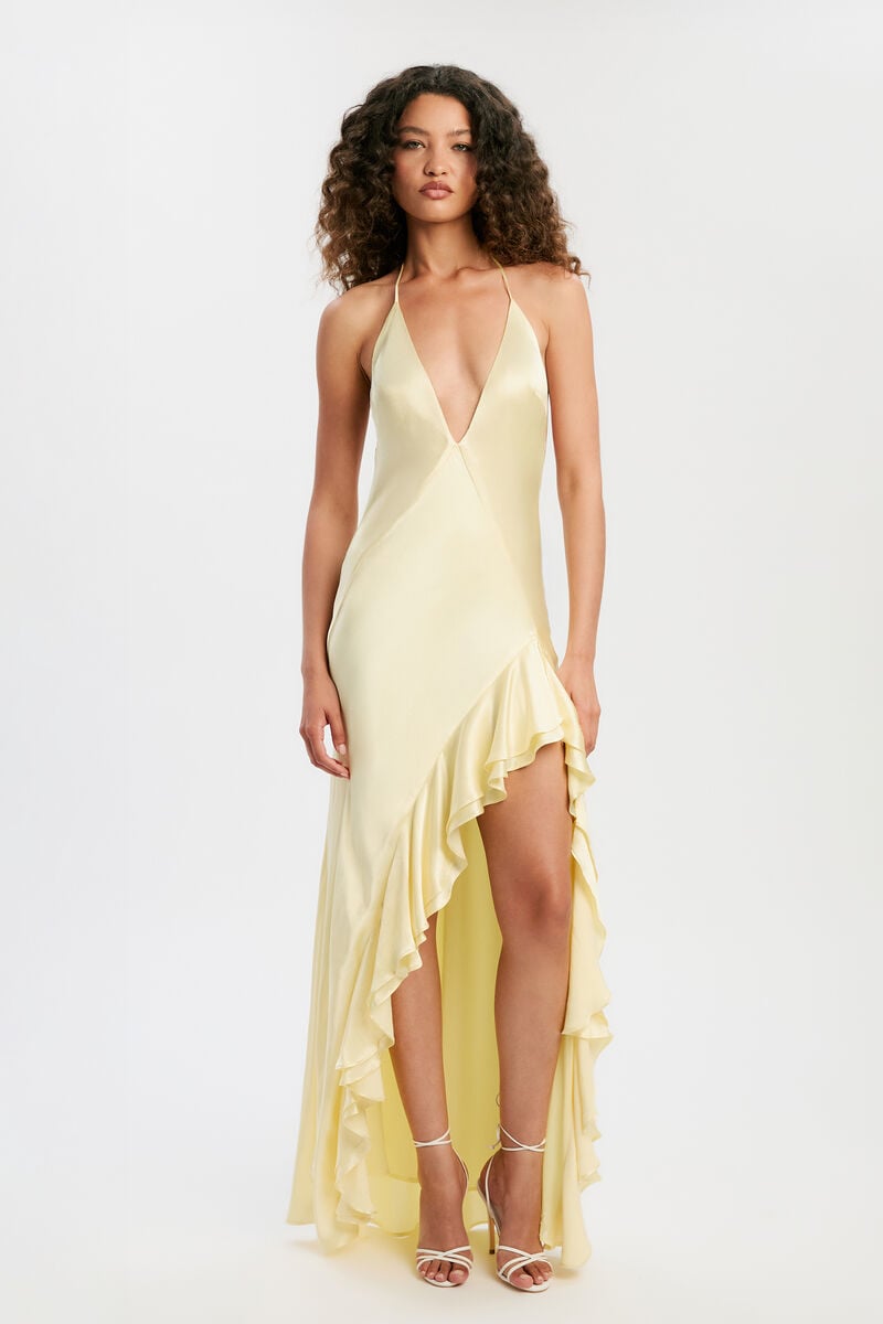 SELENE HALTER MAXI DRESS in colour Canary Yellow