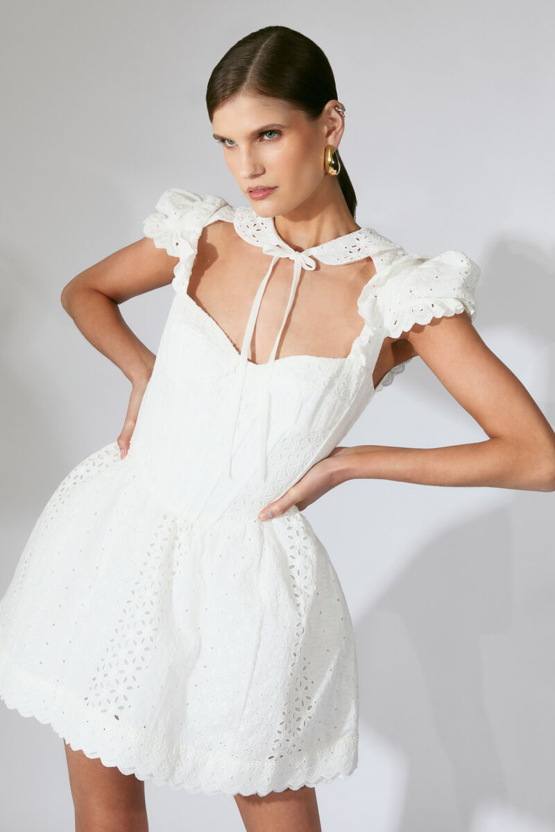 ALLINGTON BRODERIE MINI DRESS in colour Orchid White