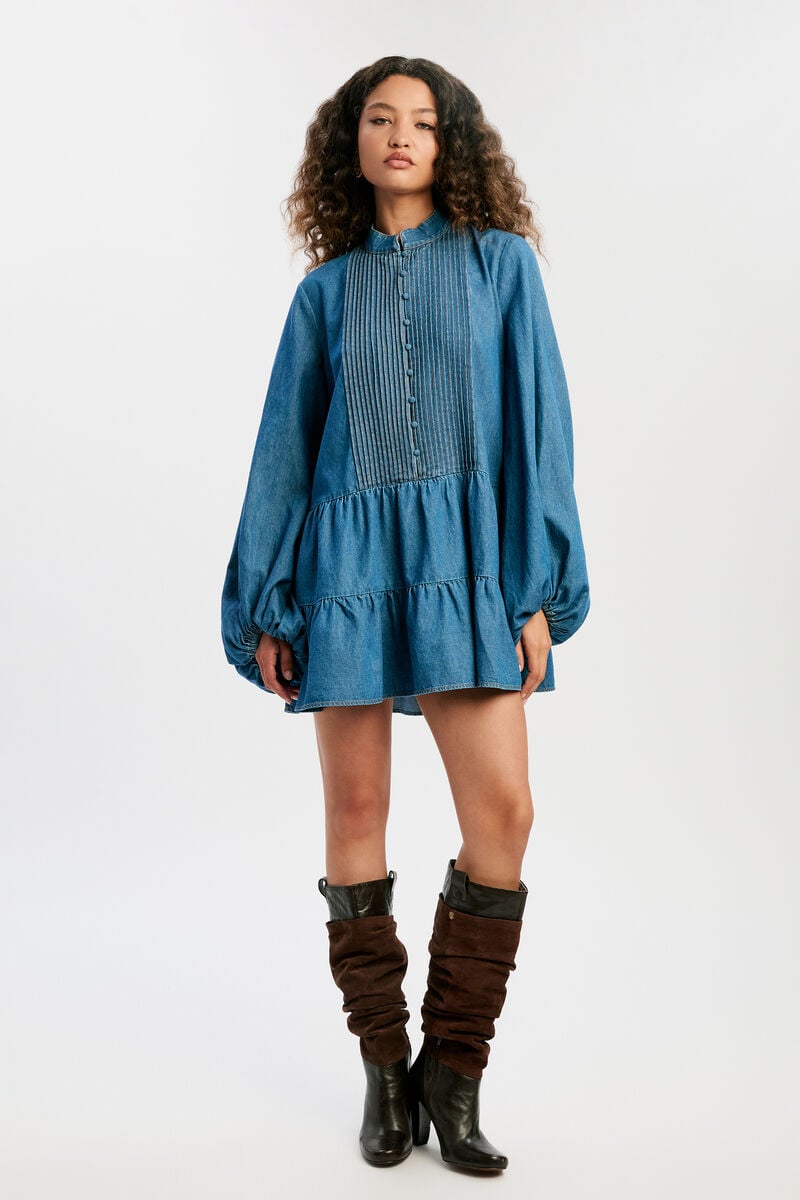 ANTONIA CHAMBRAY MINI DRESS in colour Vintage Blue