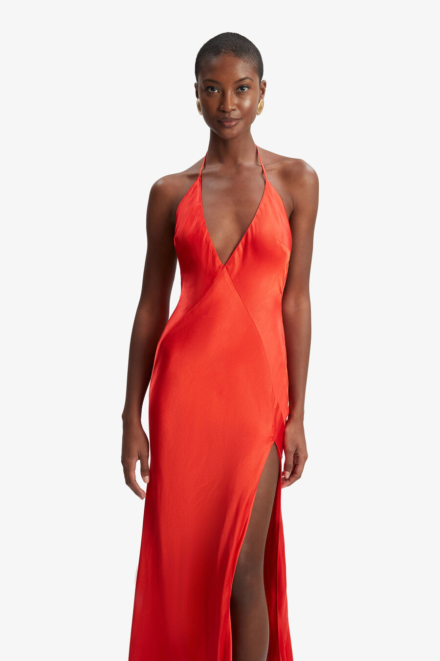 YVE HALTER DRESS in colour Fire Red