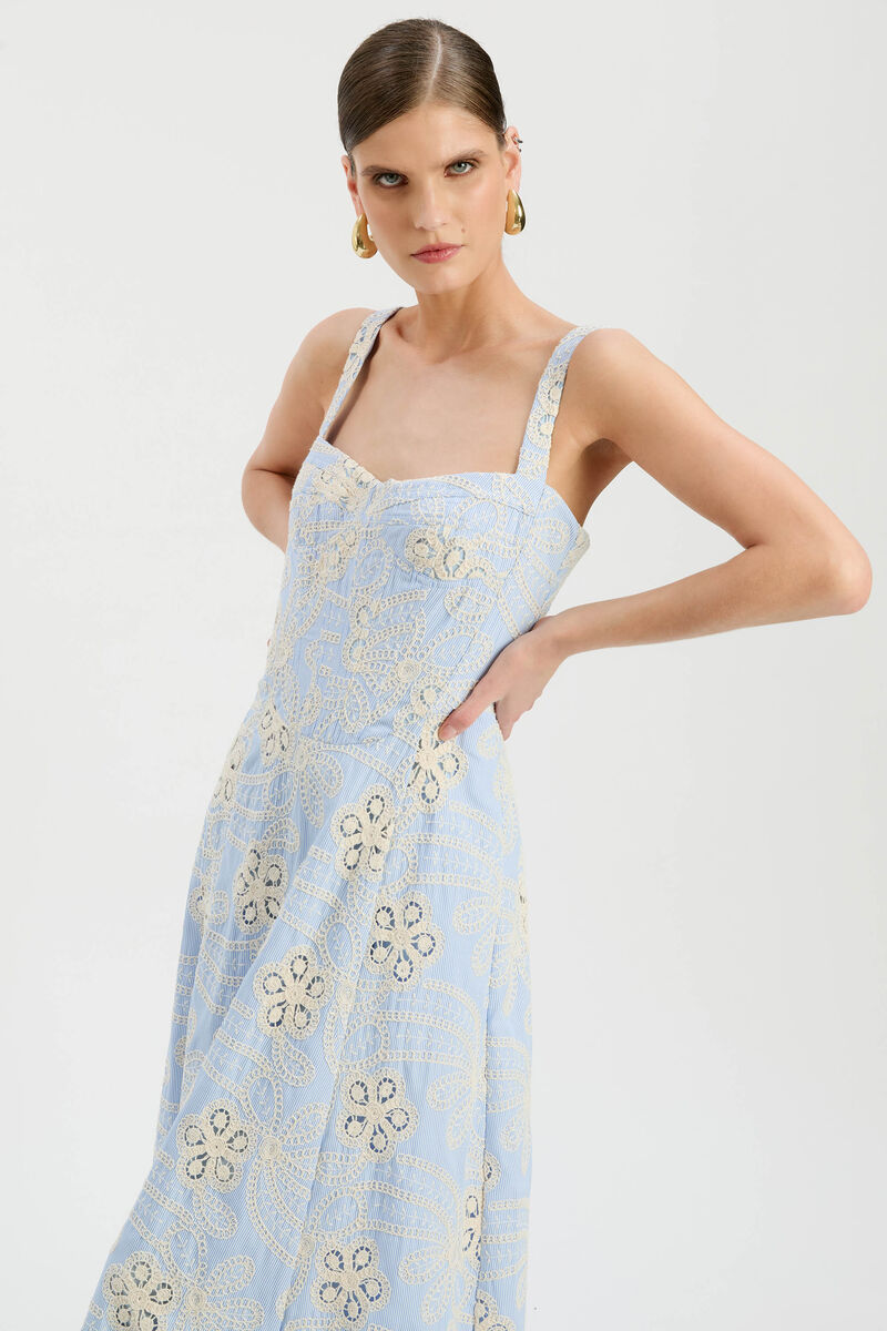 LILAH CORSET MIDI DRESS in colour Baby Blue Floral
