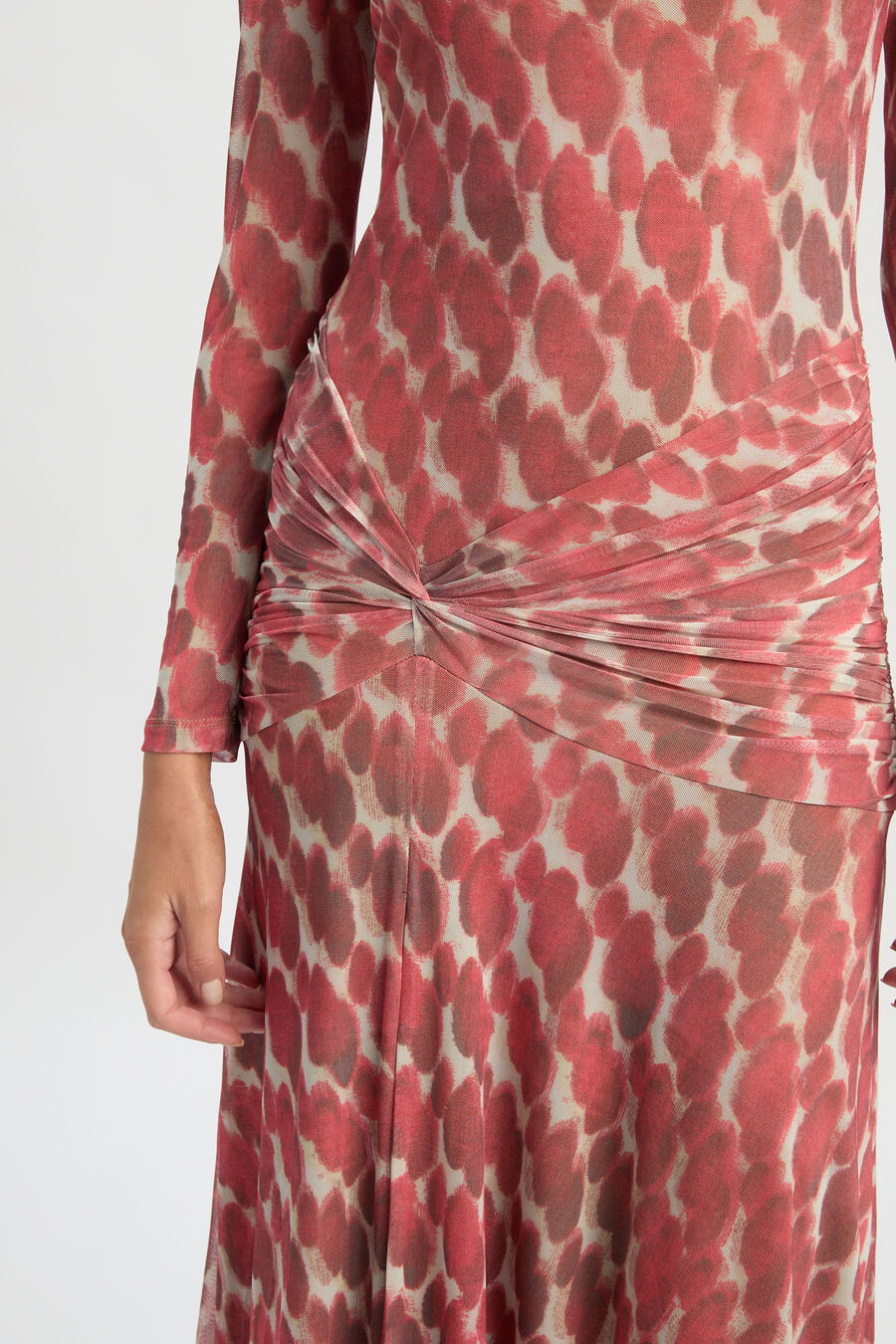 LEA PRINTED MESH DRESS in colour RED SPOT
