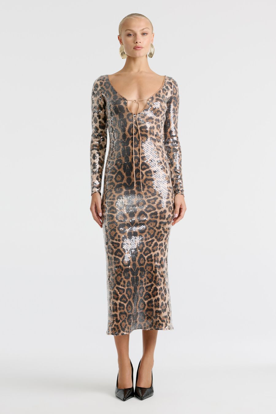 VERONA SEQUIN MIDI DRESS in colour Leopard