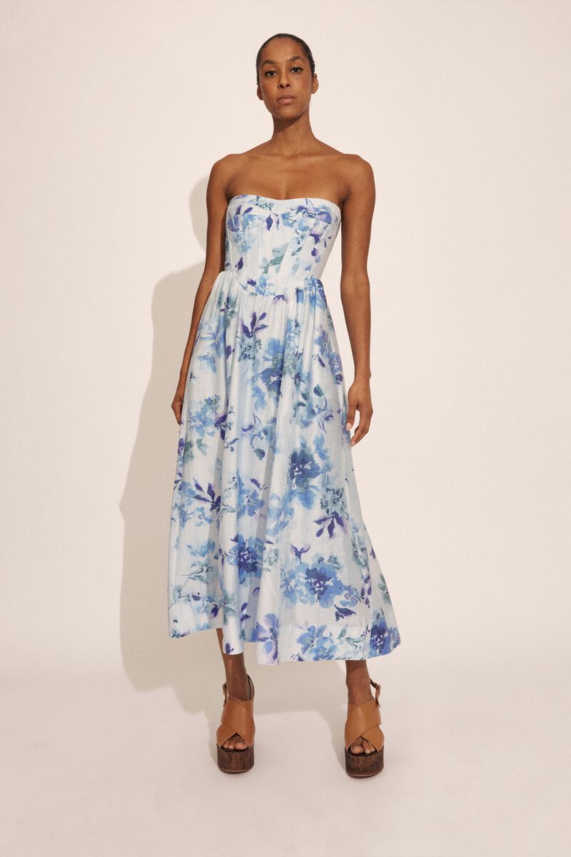 LOLA CORSET MIDI DRESS in colour BABY BL FL