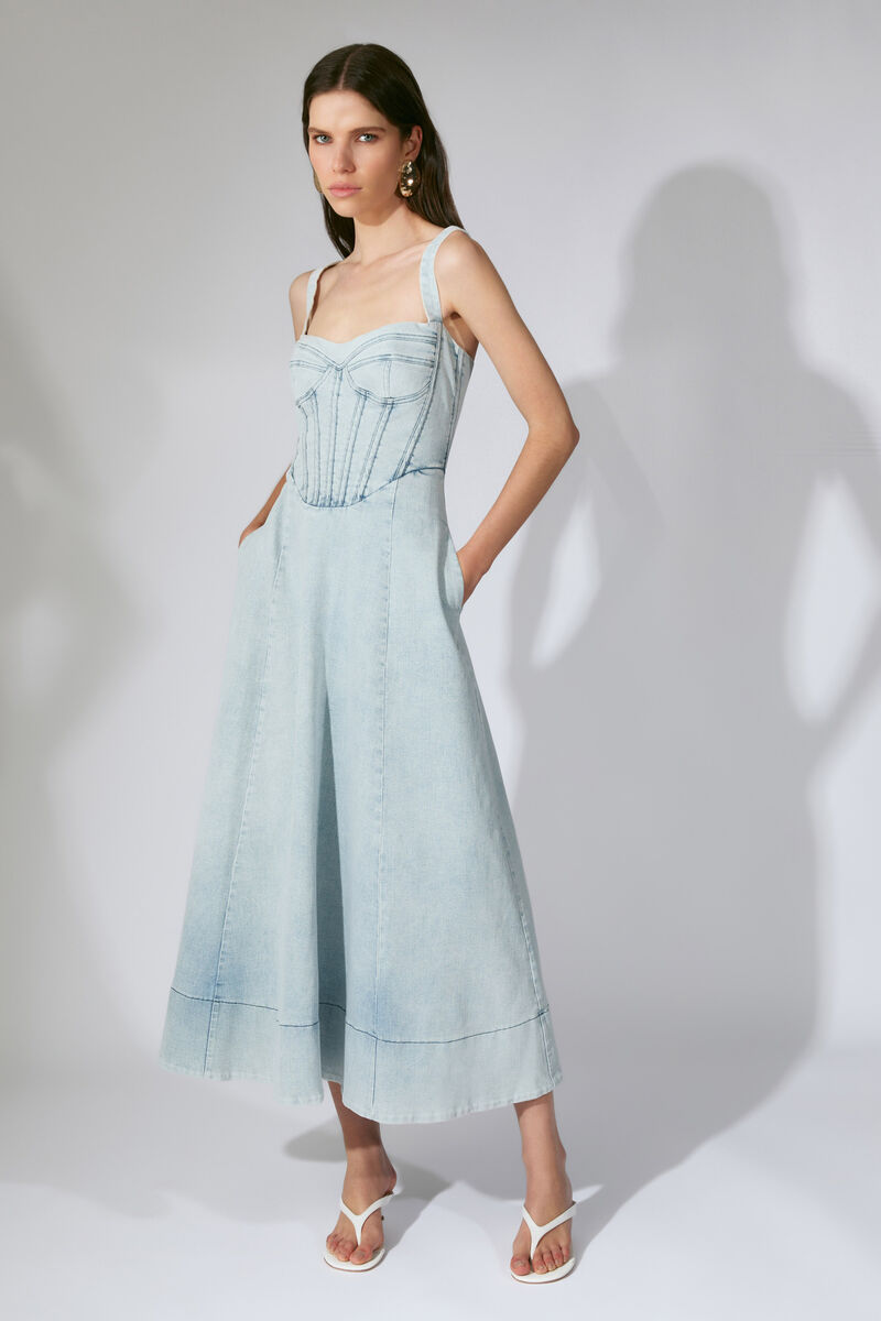 LILAH DENIM MIDI DRESS in colour Light Denim